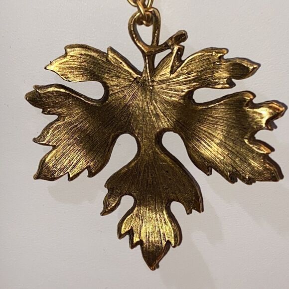 Vintage Green, Gold & Brown Enamel Maple Leaf Pendant Necklace - Picture 5 of 5